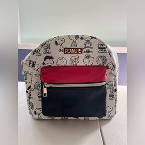 Peanuts Cream Snoopy Print Mini Backpack with Red and Black Pockets